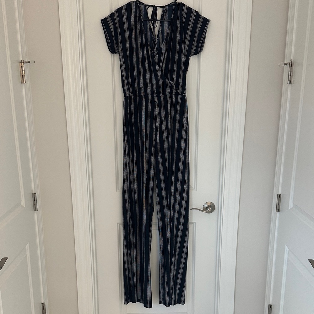 Boohoo Navy and White Striped Jumpsuit